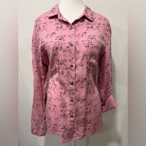 BILLY T Floral Pink Chambray Button Down EUC